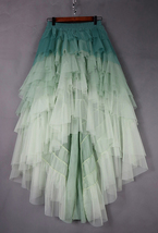 Green High-low Tiered Tulle Skirt Outfit Womens Green Layered Skirt Plus Size image 10