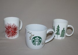 Lot of 3 Starbucks Coffee Mugs 2013 Holiday 2014 Red Star Burst 2015 Green Trees - $9.85
