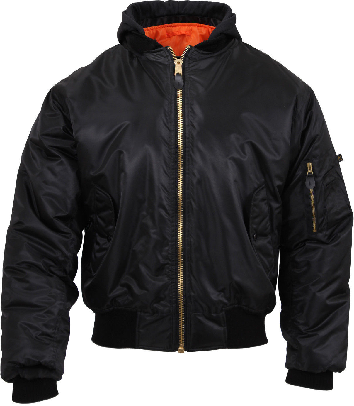 Hooded MA1 Flight Jacket & Streamer Black / Orange Bomber Coat Air