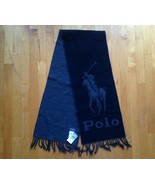 Polo Ralph Lauren Mens Black Merino Italy Wool Scarf  Pony Graphic 10x70... - $54.43