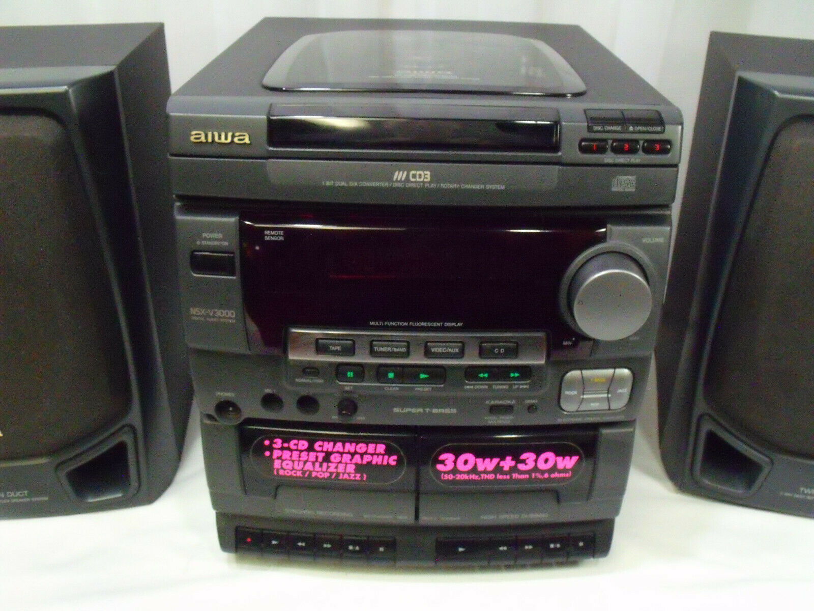 Aiwa CX-NV3000U Compact 3Disc Stereo Dual Cassette Receiver w/ Remote