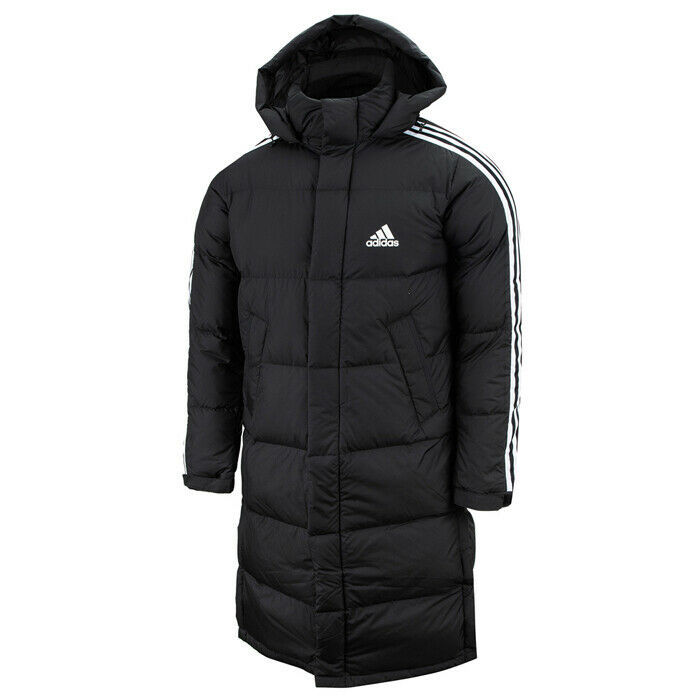 Adidas 3-Stripes Long Parka Hooded Down Jacket Winter Sportswear Black ...