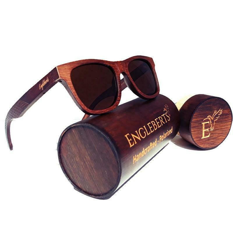 Sienna Wooden Sunglasses With Bamboo Case, Tea Colored Polarized Lenses, Handcra