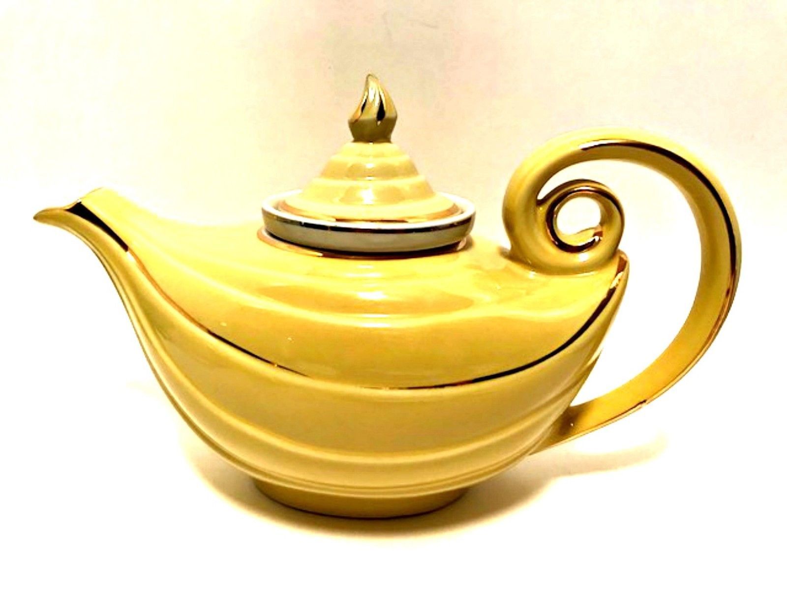 Vintage Hall Aladdin Teapot Canary Yellow with Infuser & Lid Gold Trim