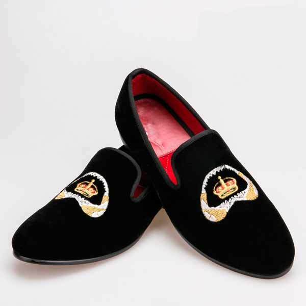 Rounded Toe Black Suede Leather Embroidery Patches Moccasin Loafer ...