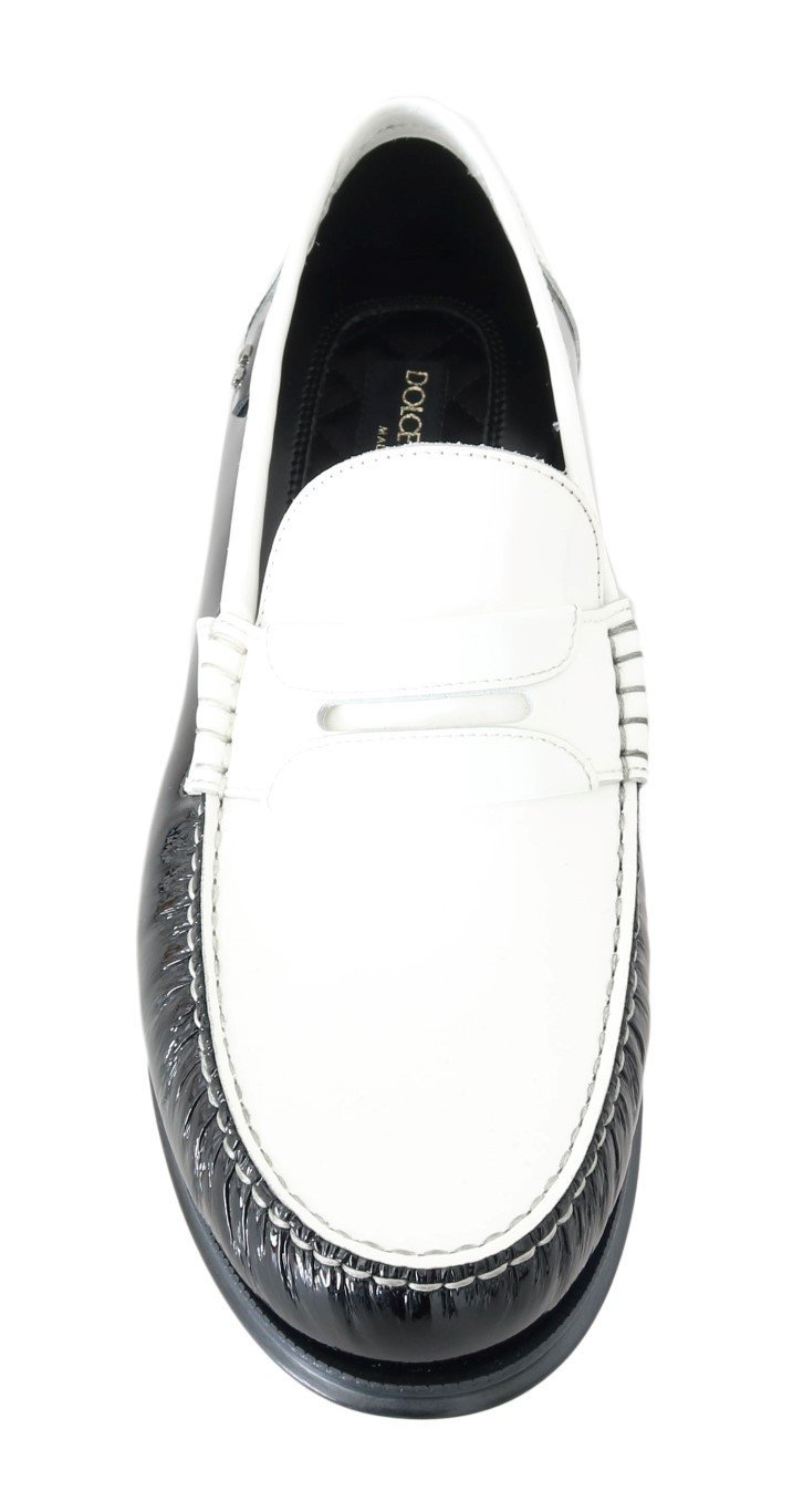 Black White Leather Loafers - Fashion