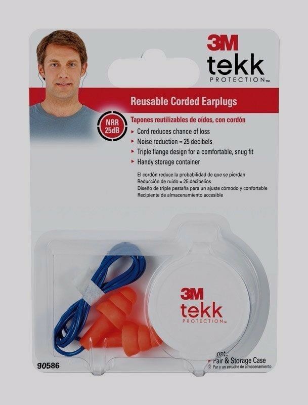 3M TEKK Quiet Tip MULTI-USE EAR PLUGS Tri Flange Corded 90586 + Storage Case!