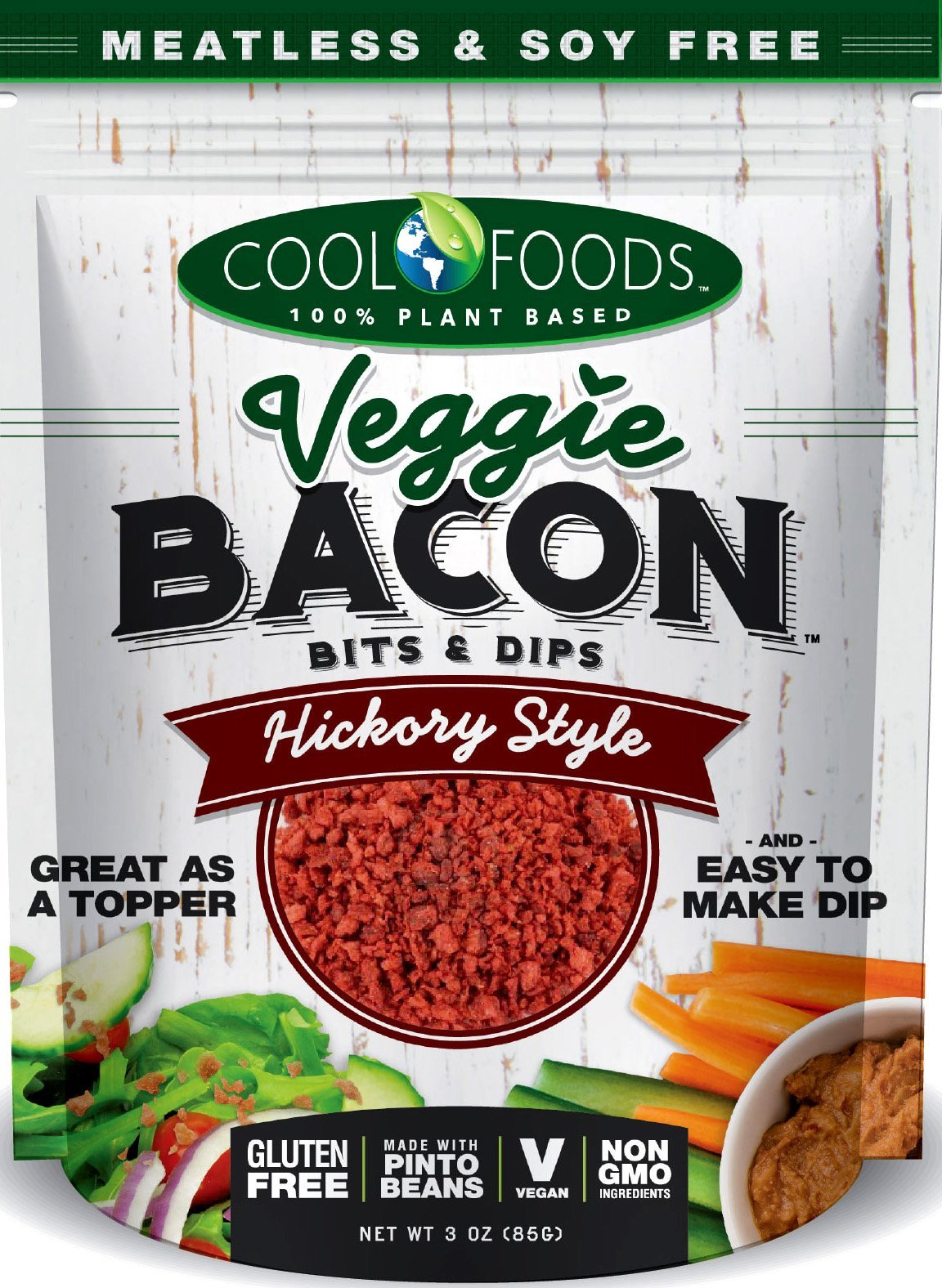 Cool Foods, Veggie Bacon Bits Hickory Smoked, 3 Ounce Food Storage Wraps