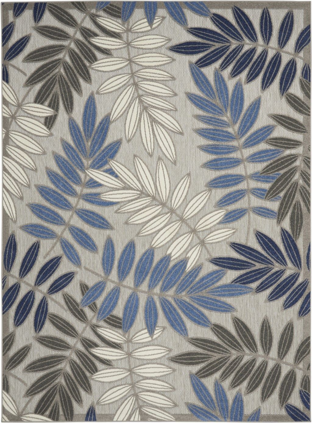8' x 11' Gray and Blue Leaves Indoor Outdoor Area Rug