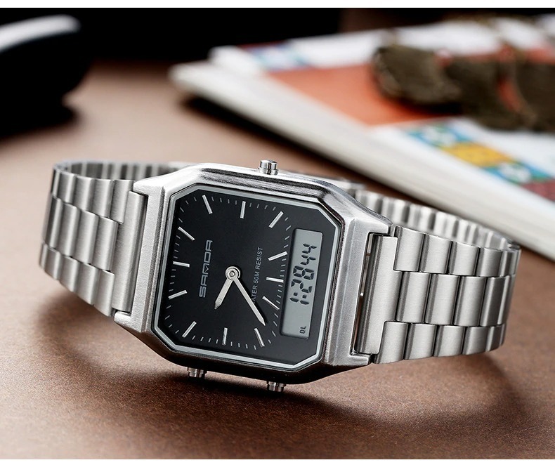 2022 New Fashion Luxury Square Analog Digital Women Water Resistant Casual Watch