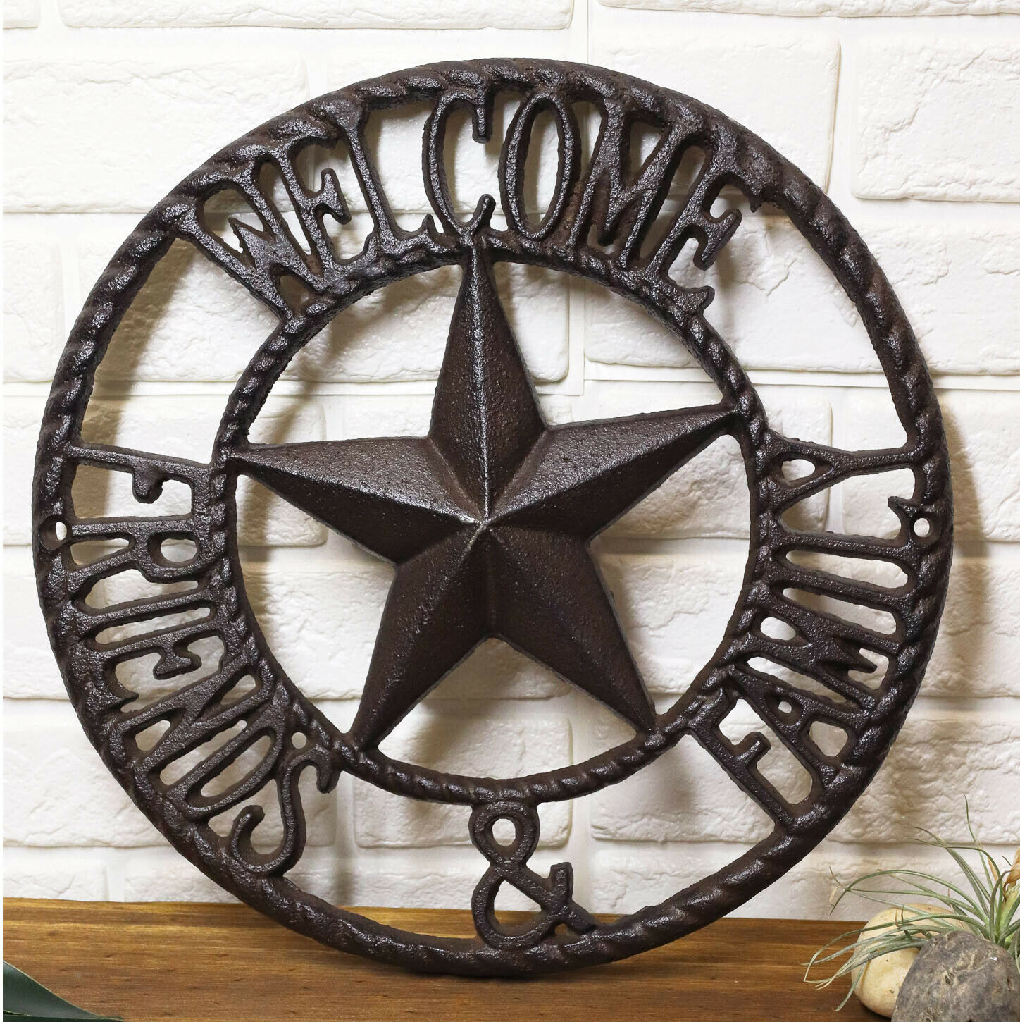 Ebros 10 D Rustic Cast Iron Welcome Family & Friends Wall Sign Western Star