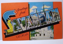 Greetings From Savannah Georgia Large Letter Linen City Postcard Unused ... - $15.85