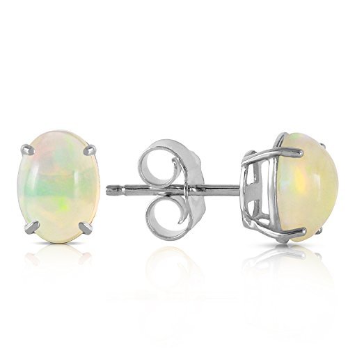 Galaxy Gold GG 14k Solid White Gold Stud Love You More Earrings with Natural Opa