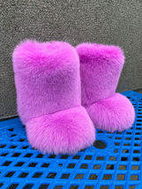 Double-Sided Arctic Fox Fur Boots For Outdoor Eskimo Fur Boots Candy Pink Color image 2
