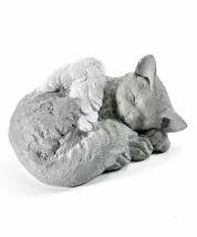 Cat Memorial Statue w White Angel Wings Heavenly Pet Kitten Durable Resin Kitty - $59.39