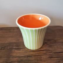 Ceramic Planter, Flower Pot Green White Striped, Orange, 5", Bath Body Works