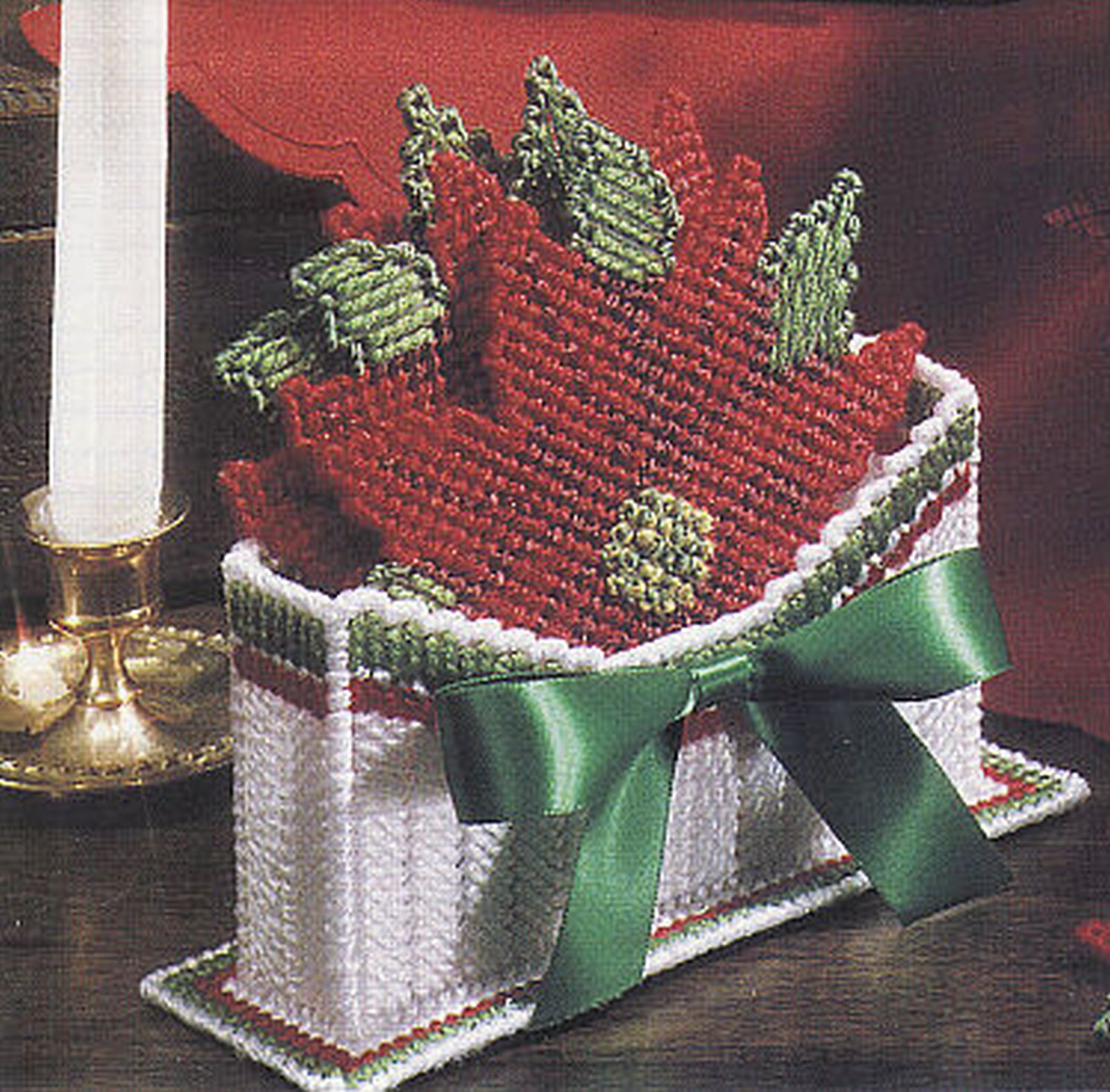 Plastic Canvas Xmas Poinsettia Tissue Cover Coaster Doorstop