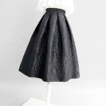 Women Black A-line Midi Skirt Outfit Plus Size High Waist Party Skirt  image 5