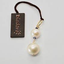 SOLID 18K YELLOW GOLD PENDANT WITH 2 WHITE FW PEARL AND SAPPHIRE MADE IN ITALY image 1