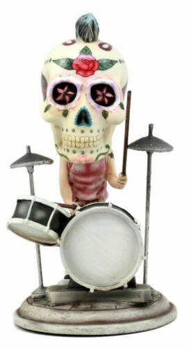 Day Of The Dead Tattoo Skeleton Rock Drummer Bobblehead Figurine 6.5L Musician