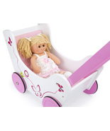  White and pink wooden doll pram + soft doll A 004A - $95.67