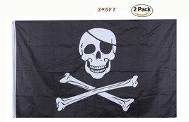 Pirate Flags Pack of 2 3x5 Jolly Roger Pirate Flags Skull and Crossbones... - $10.88