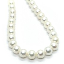 18K WHITE GOLD 7/7.5 mm ROUND WHITE FRESHWATER PEARLS NECKLACE, 43cm 17" image 2