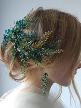 Green Hair Vine Hair Piece Crystal Headdress Bridal Gold Hair Accessorie... - $23.25+