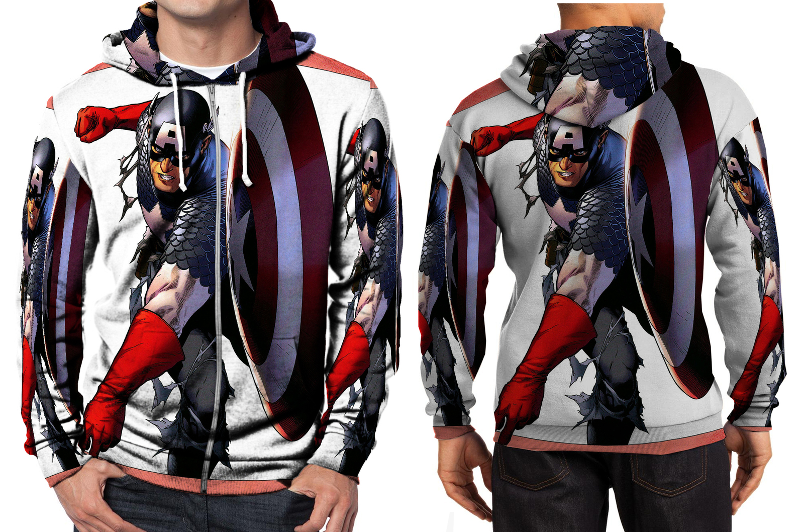 Captain America Zipper Hoodie Men's - Hoodies & Sweatshirts