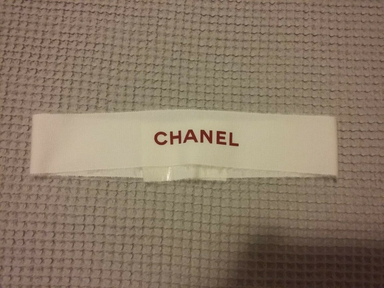 NEW CHANEL white dark red lettering Holiday RIBBON 27 length x 2.1 inches wide  - $19.79