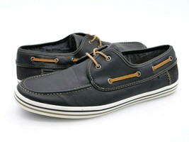 Aldo Mens 10.5 Black Leather Lace Up 2 Eyelet Moc Toe Casual Boat Shoes ... - $29.99