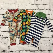 Place Boys Sleepers Sz 0-3/3-6mos Lot Of 3 Footless Pajamas Stripes Space Sports - $11.88