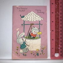 Vintage 1960’s American Greetings Birthday Aunt Greeting Card Wishing Well Bunny - $4.20