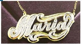Personalized Gold Overlay Double 3d Name Plate Necklace Free Chain /b9 - $49.99