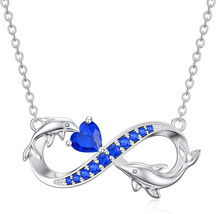 0.60 Ct Heart Cut Blue Sapphire Women&#39;s Infinity Pendant 14k White Gold ... - $87.99