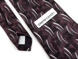 Pierre Cardin silk tie mens Dark Maroon Brown Abstract Lines Design - $18.63