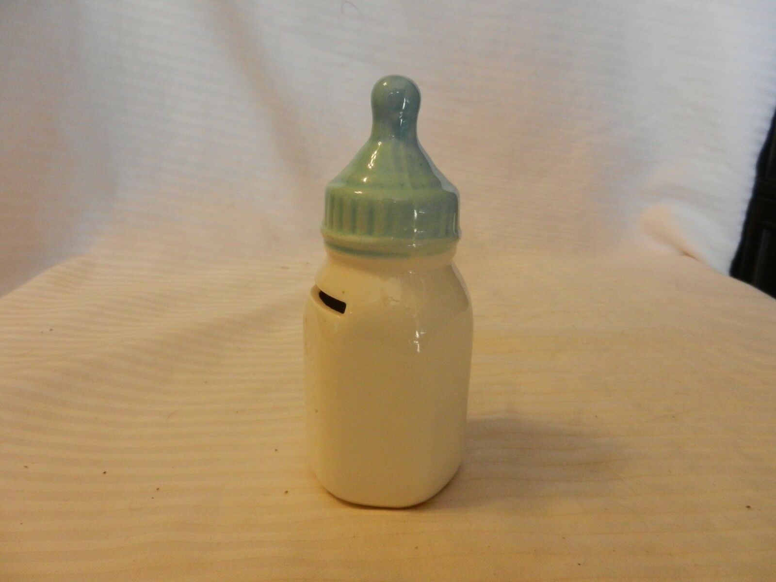Blue & White Ceramic Baby Bottle Piggy Bank from Taiwan 5.5" Tall