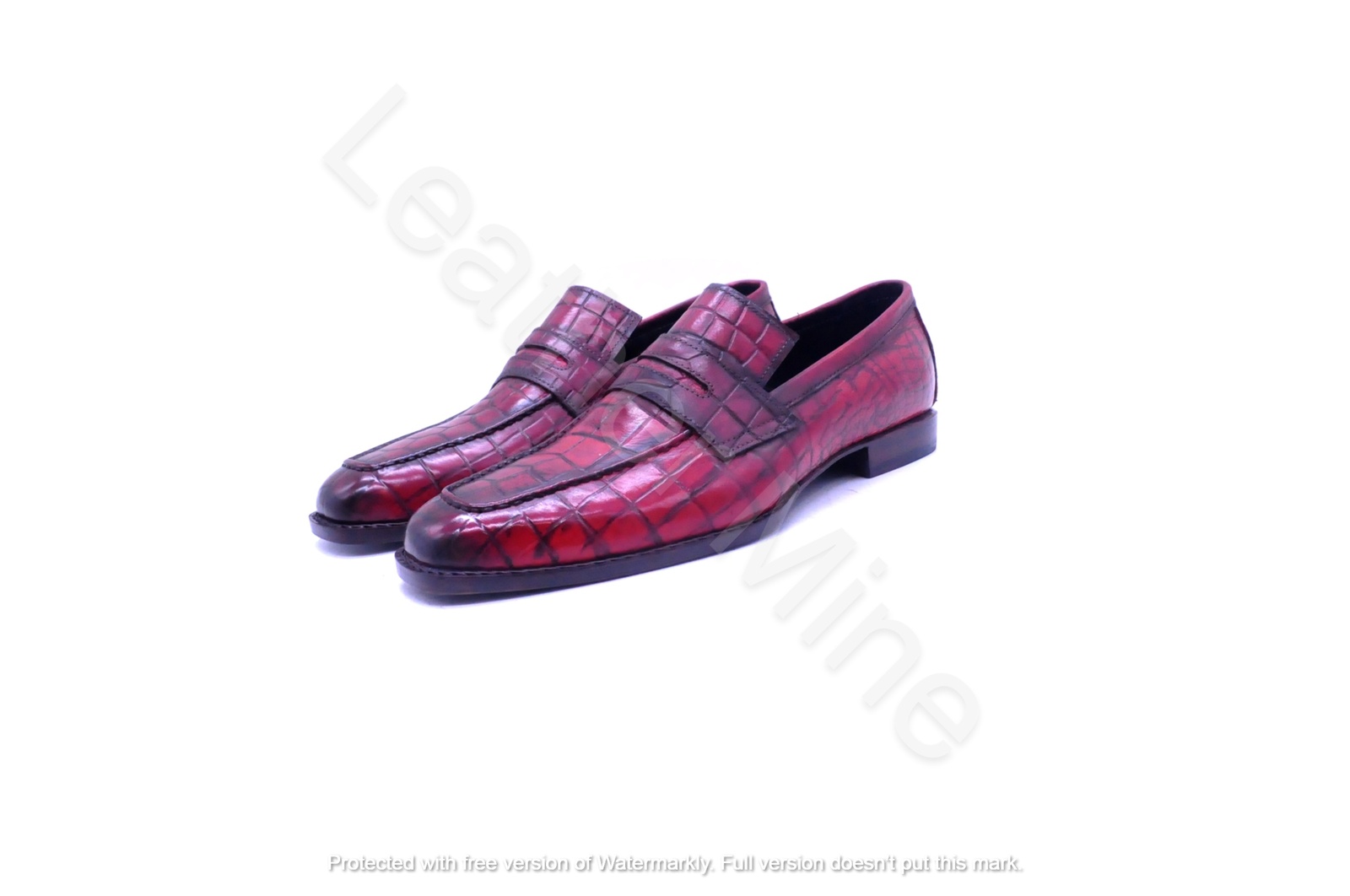 Handmade Men's Red Patina Crocodile Leather Dress Loafers Shoes For Men