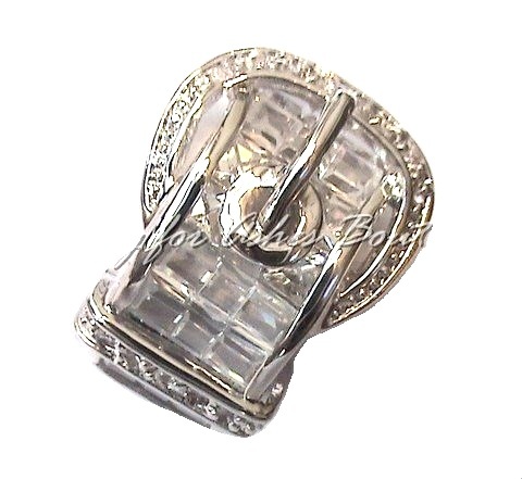 Ladies Clear Baguette Belt Buckle of Truth Cz Cubic Zirconia Silver Band Ring - $32.00