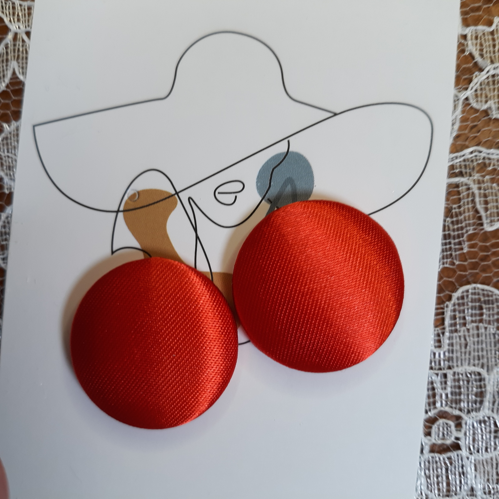 Primary image for VIVID RED Satin Button Earrings - CLIP-ON - Handmade by Rene