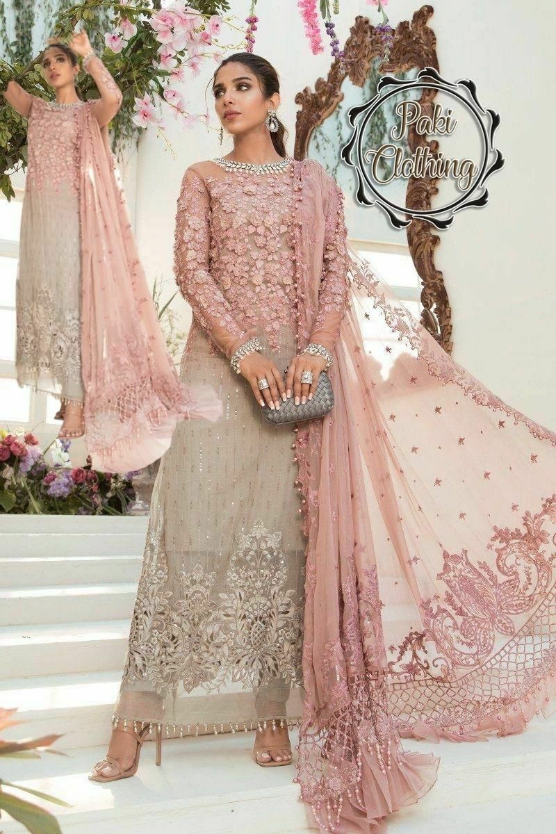 Unstitched Maria B Pakistani Indian Elegant Designer Dress Fancy Full Net Suit