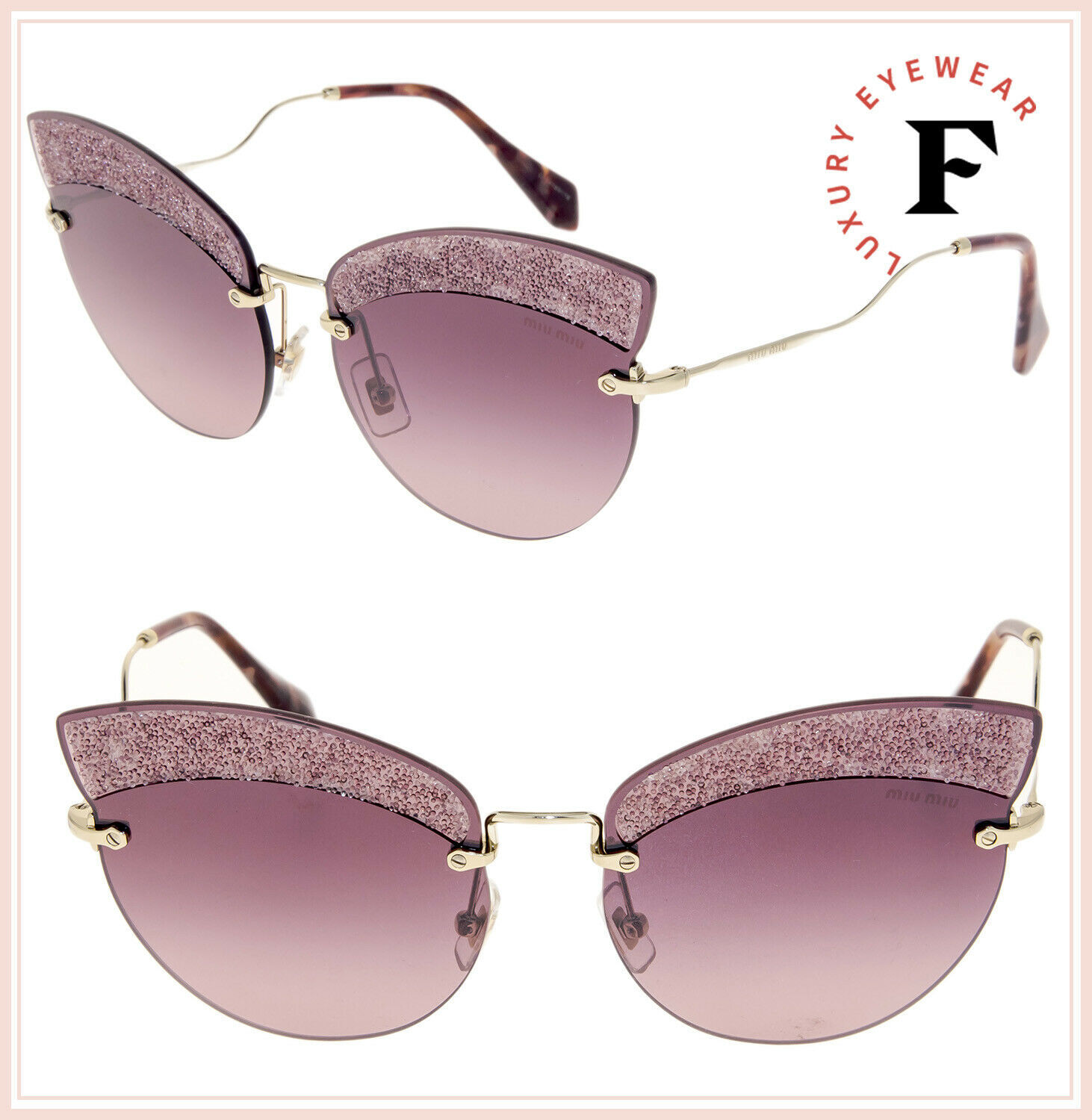 MIU MIU SQENIQUE MU58TS Glitter Gold Pink Oversized Rimless Sunglasses 58T