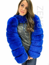 Royal Blue Fox Fur Arms Sleeves / Stole With Scarf Fur In Sections Saga Furs image 1