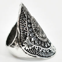 Bohemian Inspired Silver Tone Ornate Floral Flower Sunburst Oval Statement Ring image 4