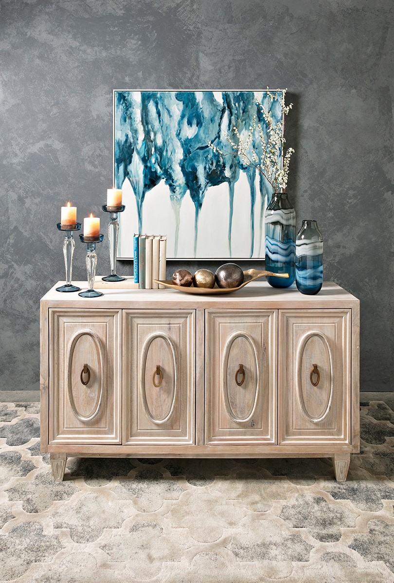 Lime Wash Mango Wood 4 Doors Sideboard/Buffet,54'' x