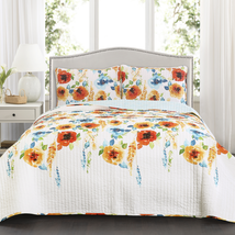 Lush Decor Percy Bloom Floral Cotton Reversible Quilt, Full/Queen, Tangerine/Blu image 3