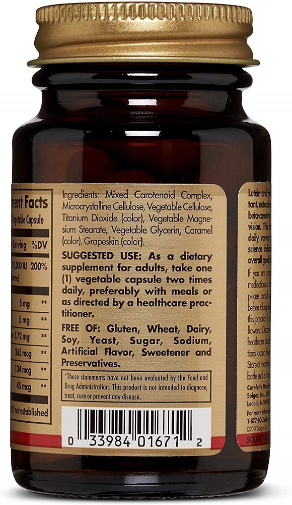 Solgar Lutein Lycopene Carotene Complex, 30 Vegetable Capsules
