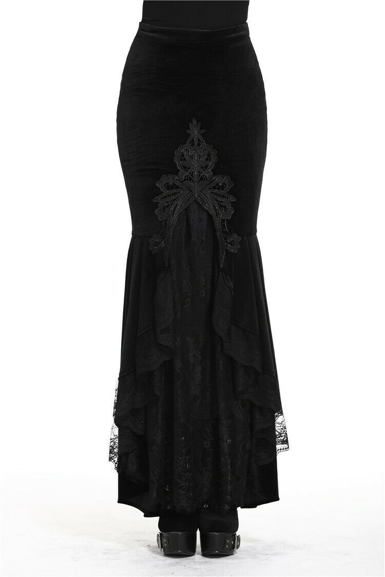 Dark In Love Mermaid Lace Velvet Goth Victorian Fishtail Black Maxi ...