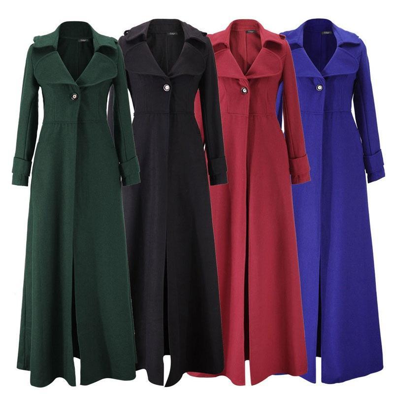 Image of Warm Floor Length Coat Cashmere Coat Manteau Women One Buckle Windbreaker