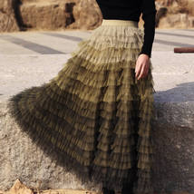 Army Green Tiered Tulle Skirt Womens Tiered Tulle Party Skirt Plus Size image 6